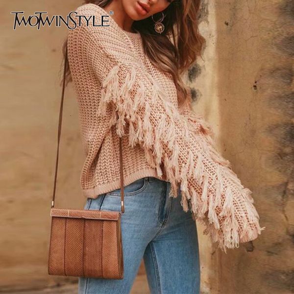 twotwinstyle knitted patchwork tassel womens sweaters o neck long sleeve elegant pullovers female 2019 autumn winter fashion new, White;black
twotwinstyle knitted patchwork tassel womens sweaters o neck long sleeve elegant pullovers female 2019 autumn winter fashion new, White;black
