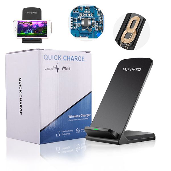 

2 Coils Wireless Charger Dock Charger Station Holder 10W Qi Fast Charging Stand Pad for iPhone XS MAX XR X 8Plus Samsung S10EPlus