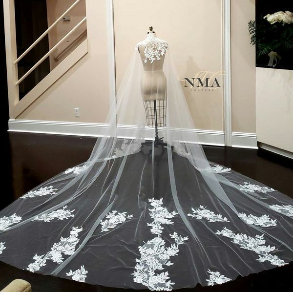 new arrival bridal veils cathedral length lace appliques wedding wraps custom made high collar sleeveless bridal cape, Black
new arrival bridal veils cathedral length lace appliques wedding wraps custom made high collar sleeveless bridal cape, Black