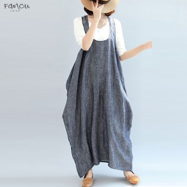 Women 2019 Summer Long Sleeveless Solid Baggy Straps Dungarees Dress Cotton Linen Party Beach Vestido Plus Size Designer Clothes
Women 2019 Summer Long Sleeveless Solid Baggy Straps Dungarees Dress Cotton Linen Party Beach Vestido Plus Size Designer Clothes