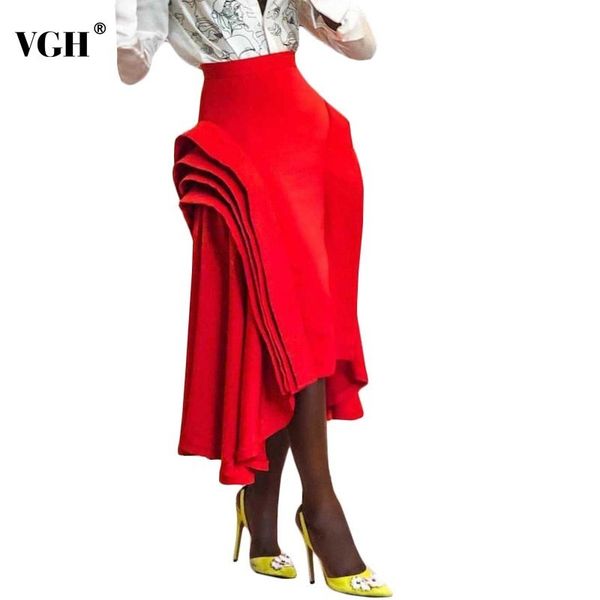 vgh 2019 summer casual red skirt for women ruffle high waist loose midi hem asymmetrical skirts female fashion new tide clothing, Black 
vgh 2019 summer casual red skirt for women ruffle high waist loose midi hem asymmetrical skirts female fashion new tide clothing, Black