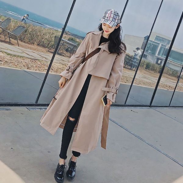 spring autumn women's windbreaker lapel long sleeve bandage casual loose long trench female coat 2019 new fashion clothing, Tan;black
spring autumn women's windbreaker lapel long sleeve bandage casual loose long trench female coat 2019 new fashion clothing, Tan;black