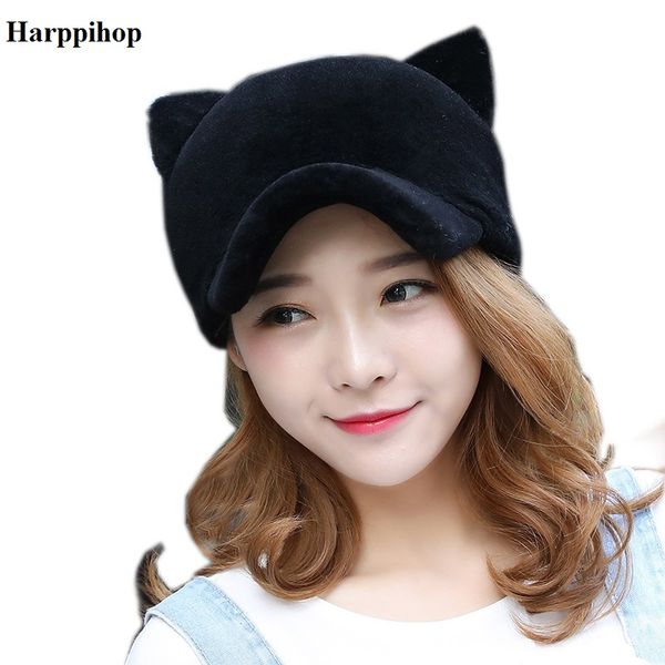 

2019 new fur baseball cap cat ears sheep fur hats wool ladies hat cute real winter woman caps gorras para hombre, Blue;gray