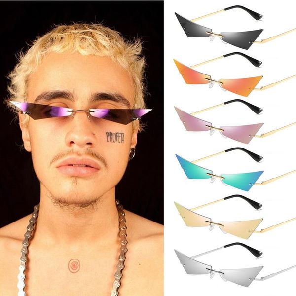 women men fashion chic small polygon sunglasses new futuristic rimless mirror sun glasses narrow cateye sunglass shade, White;black