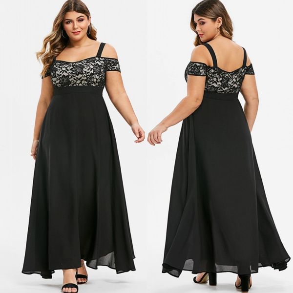 lace plus size prom dresses off the shoulder neck empire waist evening gowns a line ankle length chiffon formal dress, Black
lace plus size prom dresses off the shoulder neck empire waist evening gowns a line ankle length chiffon formal dress, Black