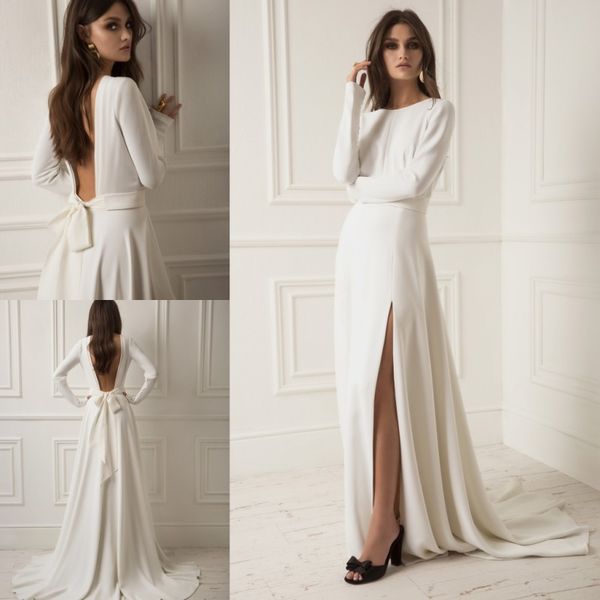 lihi hod 2019 beach split wedding dresses long sleeve jewel neck sweep train satin boho bridal gowns wedding dress robe de mariee, White
lihi hod 2019 beach split wedding dresses long sleeve jewel neck sweep train satin boho bridal gowns wedding dress robe de mariee, White