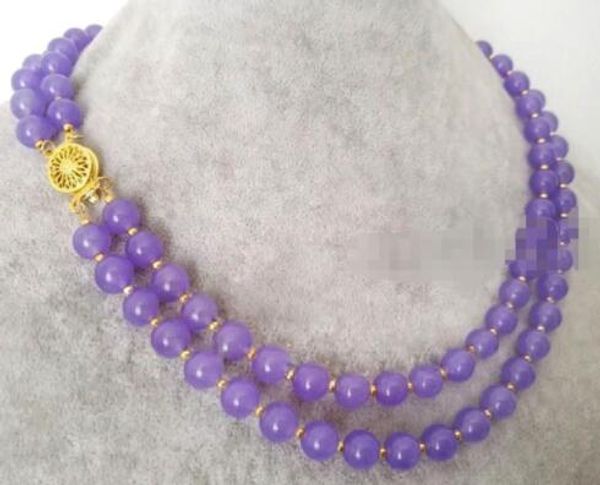 

fine jewelry fashion 2rows 8mm natural lavender jade gemstone round beads necklace, Silver