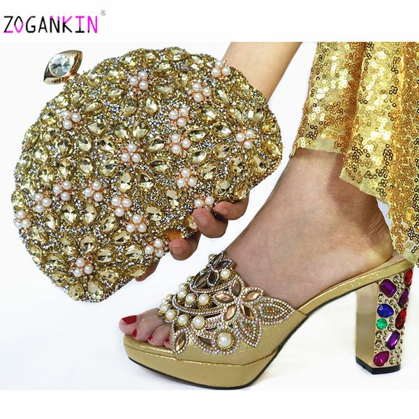 2019 leisure style golden color shoes and bag sets italian women shoes with matching bags ladies slipper for royal wedding party, Black
2019 leisure style golden color shoes and bag sets italian women shoes with matching bags ladies slipper for royal wedding party, Black