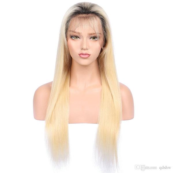 

full lace ombre human hair wigs glueless 1b 613 with baby hair pre plucked brazilian remy hair ombre blonde lacefront wig, Black;brown