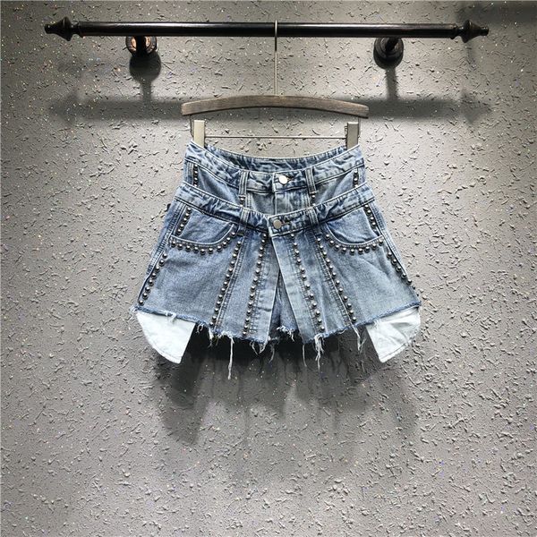 women summer cotton vintage rivet denim fake shorts skirts ladies handmade beading striped fringe pocket high waist mini shorts, White;black
women summer cotton vintage rivet denim fake shorts skirts ladies handmade beading striped fringe pocket high waist mini shorts, White;black