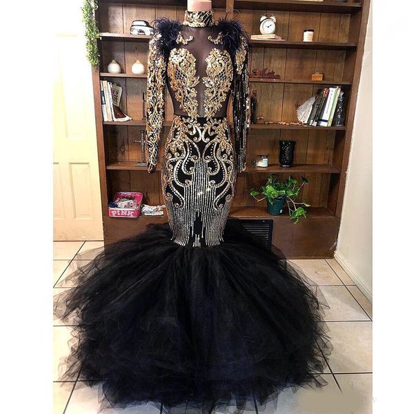 fashion black see through mermaid evening dresses high neck long sleeve gold appliques beading sequined prom party gowns, Black;red
fashion black see through mermaid evening dresses high neck long sleeve gold appliques beading sequined prom party gowns, Black;red