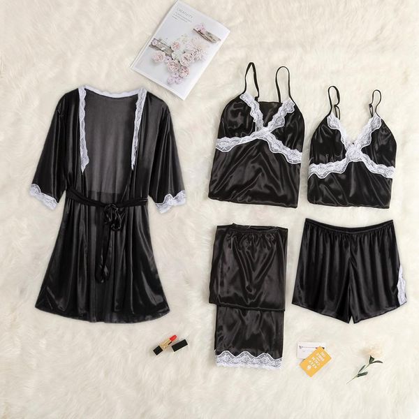 lace pajama 5pc lingerie women's satin silk summer spaghetti strap sleepwear women home clothes sleep wear for women 10x, Black;red
lace pajama 5pc lingerie women's satin silk summer spaghetti strap sleepwear women home clothes sleep wear for women 10x, Black;red