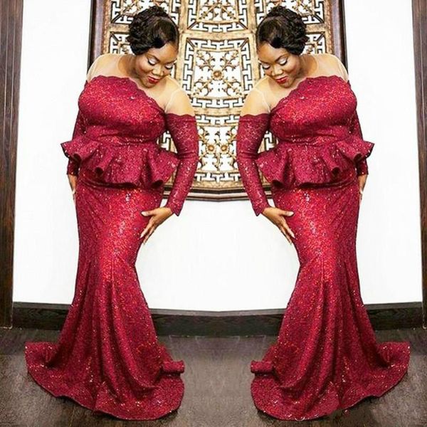 plus size south african prom dresses 2020 dark red sequined long sleeves evening gowns sheer neck peplum mermaid women party vestidos, Black
plus size south african prom dresses 2020 dark red sequined long sleeves evening gowns sheer neck peplum mermaid women party vestidos, Black