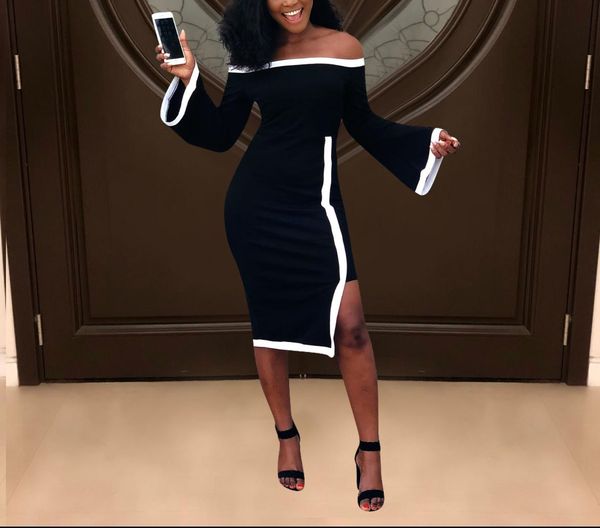 new woman slim black off shoulder midi dress long sleeve dresses xl femme vestidos irregular office lady night club party, Black;gray
new woman slim black off shoulder midi dress long sleeve dresses xl femme vestidos irregular office lady night club party, Black;gray