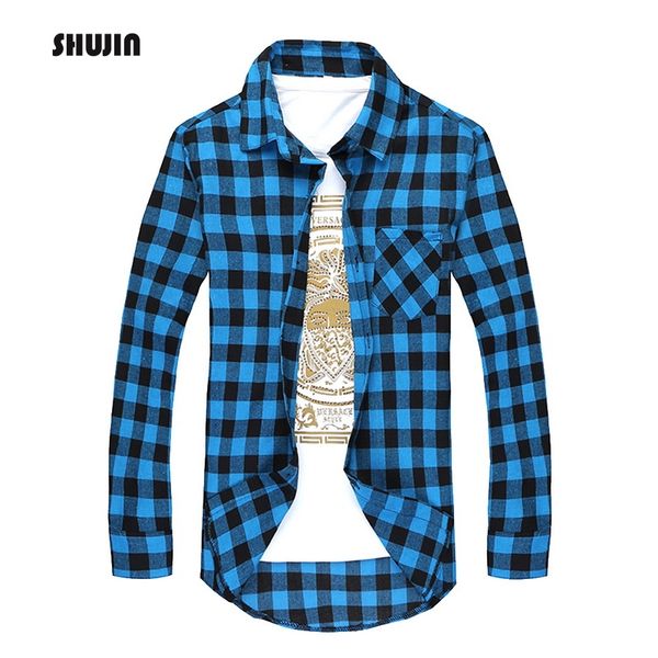 shujin 2019 spring autumn men checkered shirt fashion button down long sleeve casual shirts cotton plaid male slim shirt, White;black
shujin 2019 spring autumn men checkered shirt fashion button down long sleeve casual shirts cotton plaid male slim shirt, White;black