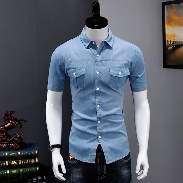 denim shirt cotton mens slim fit dress shirt blue summer short sleeve fashion korean style size l xl xxl xxxl, White;black
denim shirt cotton mens slim fit dress shirt blue summer short sleeve fashion korean style size l xl xxl xxxl, White;black
