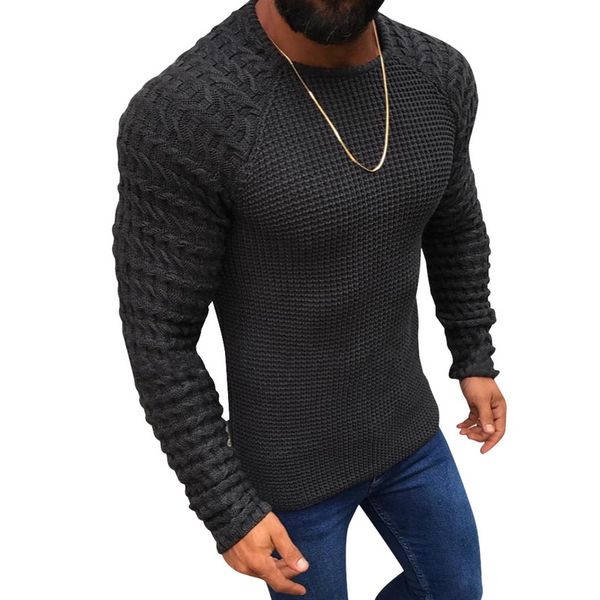 

monerffi 2019 new men pullovers autumn winter pleated sleeve slim fit sweater men casual o neck knitted fitness sweater knitwear, White;black