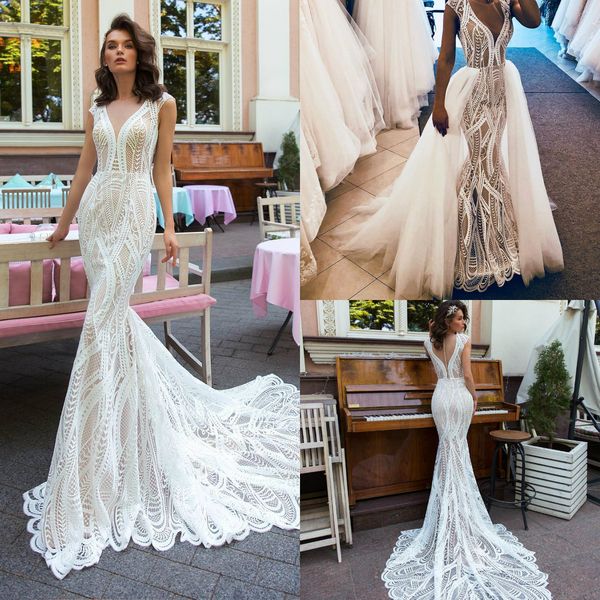 2019 lace mermaid wedding dresses with detachable overskirts appliqued v neck country wedding dress milla nova bohemian boho bridal gowns, White
2019 lace mermaid wedding dresses with detachable overskirts appliqued v neck country wedding dress milla nova bohemian boho bridal gowns, White