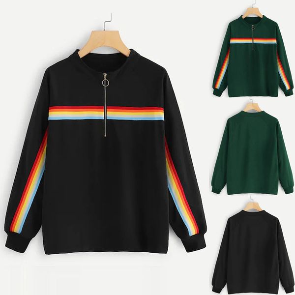 stripe pullover women's sweatshirt coat women casual long sleeve rainbow stripes blouse hooded sport sweatershirt, Black
stripe pullover women's sweatshirt coat women casual long sleeve rainbow stripes blouse hooded sport sweatershirt, Black