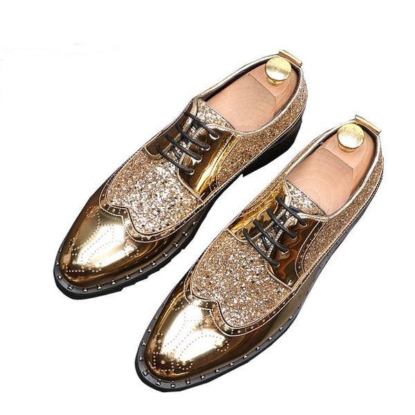 

men fashion glitter gold paillette leather shoes male homecoming dress wedding party gentleman shoes sapato social masculino, Black