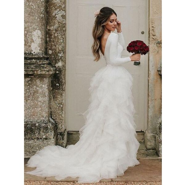 white long sleeves wedding dresses tiered skirts tulle sweep train plus size wedding dresses satin long sleeves backless wedding dress
white long sleeves wedding dresses tiered skirts tulle sweep train plus size wedding dresses satin long sleeves backless wedding dress