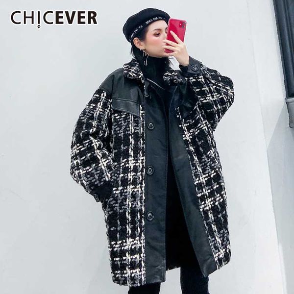 women's wool & blends galcaur korean patchwork pu leather coat women lapel collar long sleeve plaid plus thick female coats 2021 spring, Black
women's wool & blends galcaur korean patchwork pu leather coat women lapel collar long sleeve plaid plus thick female coats 2021 spring, Black