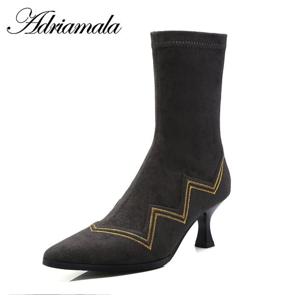 2018 flock ladies high heel boots slip-on basic round toe spike heels sewing high heels ladies mid calf boots adriamala, Black
2018 flock ladies high heel boots slip-on basic round toe spike heels sewing high heels ladies mid calf boots adriamala, Black