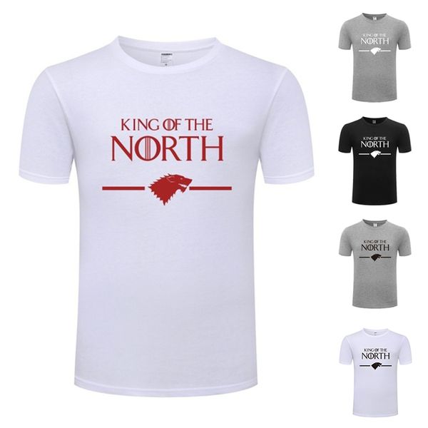 

mens summer designer t shirt king of the north print white black grey casual crew neck short t shirt size s-3xl