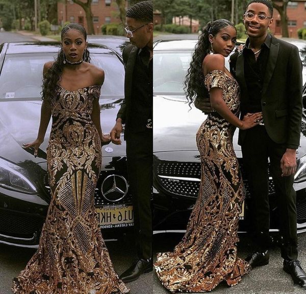 2019 New Gold and Black Prom Dresses Off The Shoulder Lace Applique Sequins African Mermaid Evening Dress Custom Made Cocktail Party Dress
2019 New Gold and Black Prom Dresses Off The Shoulder Lace Applique Sequins African Mermaid Evening Dress Custom Made Cocktail Party Dress