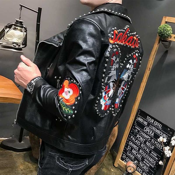 2020 men's leather jacket slim european and american trend butterfly embroidered motorcycle rivet leather jacket, Black;brown
2020 men's leather jacket slim european and american trend butterfly embroidered motorcycle rivet leather jacket, Black;brown