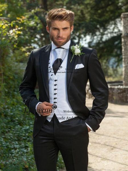 groom tuxedos one button man party mens suits silver dinner suits groomsmen boy's three pieces costume homme, White;black
groom tuxedos one button man party mens suits silver dinner suits groomsmen boy's three pieces costume homme, White;black