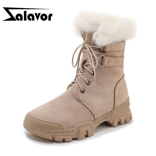 

zalavor 2020 ladies plush fur snow boots keep warm fashion winter shoes women real leather short boots size 35-39, Black