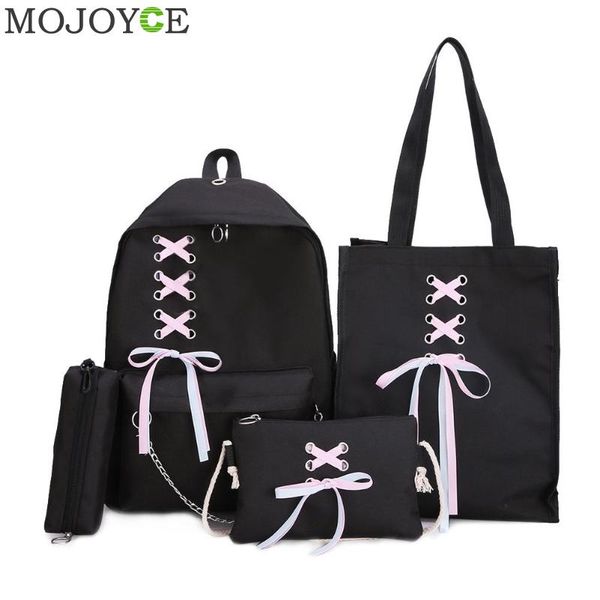 4pcs/set ribbon chain bowknot mochila canvas backpack travel rucksacks leisure backpack for teenage girls classic school bagpack
4pcs/set ribbon chain bowknot mochila canvas backpack travel rucksacks leisure backpack for teenage girls classic school bagpack
