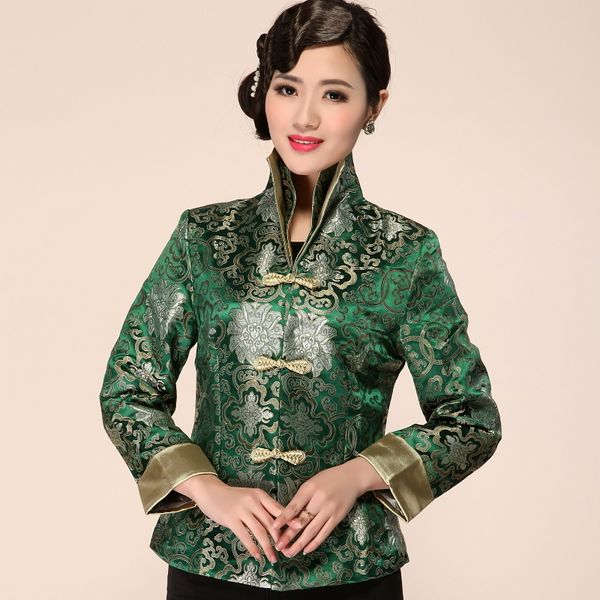 green lady satin slim coat chinese traditonal style v-neck jacket one button outwear size m to xxxxl 202#, Black;brown 
green lady satin slim coat chinese traditonal style v-neck jacket one button outwear size m to xxxxl 202#, Black;brown
