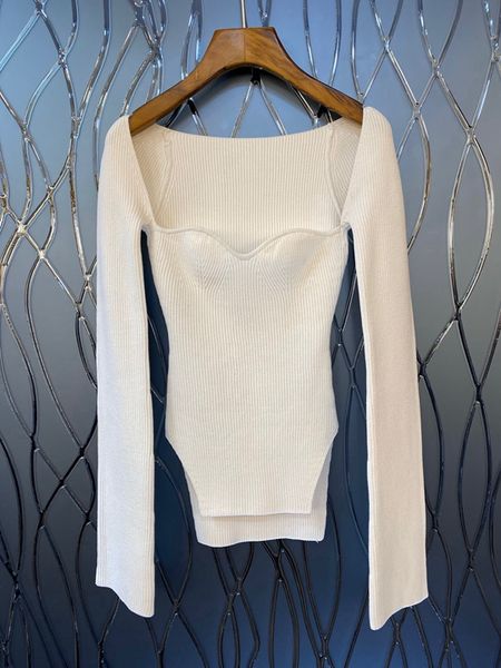 2019 new winter women's solid color slim split square neck knit 1115, White;black
2019 new winter women's solid color slim split square neck knit 1115, White;black
