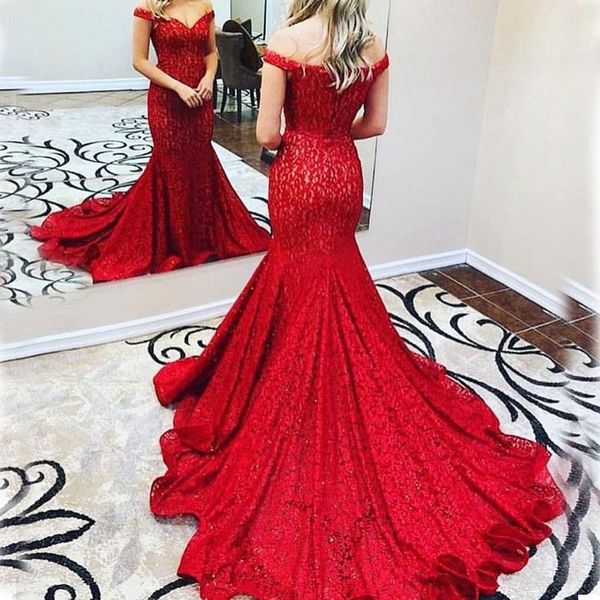 latest design vestidos de fiesta evening dresses mermaid off the shoulder neckline court train red lace evening gowns formal, Black;red
latest design vestidos de fiesta evening dresses mermaid off the shoulder neckline court train red lace evening gowns formal, Black;red