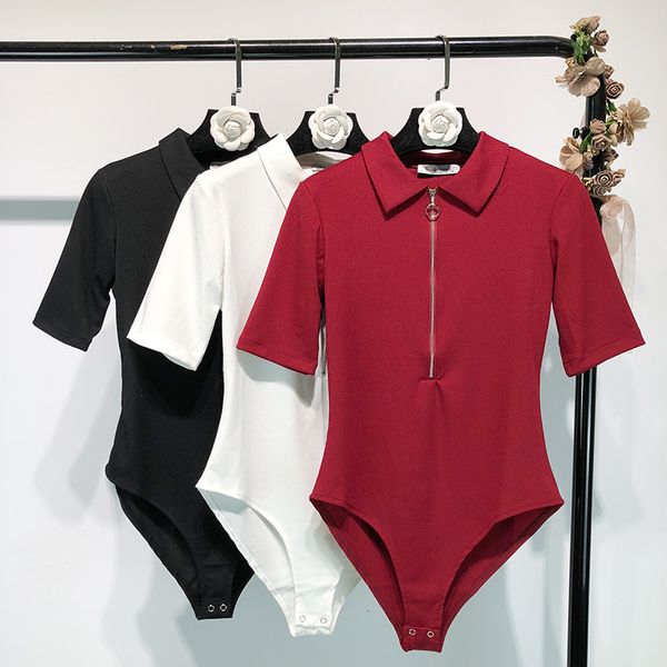 women's t-shirt 2021 summer european and american lapel zipper pull head tight stretch jumpsuit bottoming women tide, White
women's t-shirt 2021 summer european and american lapel zipper pull head tight stretch jumpsuit bottoming women tide, White