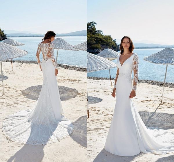 2019 Mermaid Wedding Dresses Long Sleeve V Neck Lace Appliqued Satin Bridal Gowns Country Bohemian Boho Beach Wedding Dress
2019 Mermaid Wedding Dresses Long Sleeve V Neck Lace Appliqued Satin Bridal Gowns Country Bohemian Boho Beach Wedding Dress