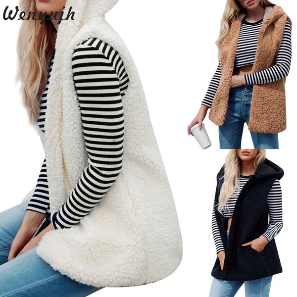 wenyujh women vest winter warm hoodie outwear casual coat faux fur zip up waistcoat coletes feminino gilets plus size sweaters, Black;white
wenyujh women vest winter warm hoodie outwear casual coat faux fur zip up waistcoat coletes feminino gilets plus size sweaters, Black;white