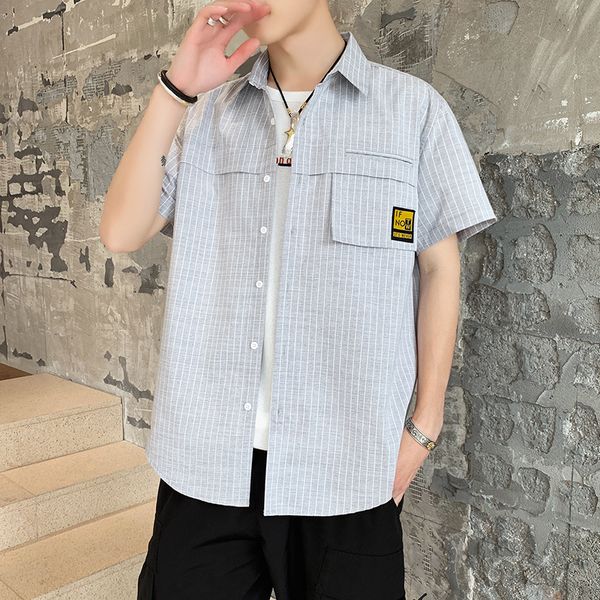 summer short sleeve men shirt fashion 2019 turn down collar mens casual shirts all match loose striped shirts for men, White;black
summer short sleeve men shirt fashion 2019 turn down collar mens casual shirts all match loose striped shirts for men, White;black