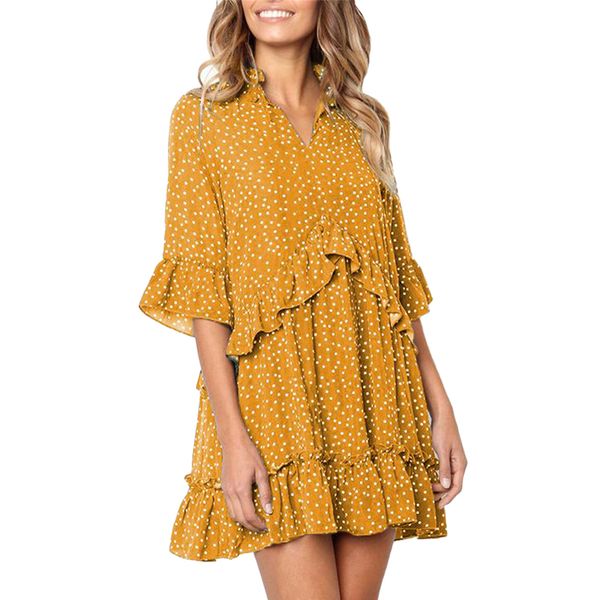 casual yellow polka dot ruffles flare sleeve v-neck summer dress 2019 pleated mini chiffon dress women vestidos, Black;gray
casual yellow polka dot ruffles flare sleeve v-neck summer dress 2019 pleated mini chiffon dress women vestidos, Black;gray