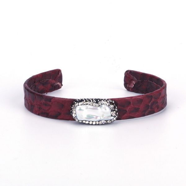 natural freshwater big pearl bead pave rhinestone charm dark red real leather wrap adjustable open bracelet women, White
natural freshwater big pearl bead pave rhinestone charm dark red real leather wrap adjustable open bracelet women, White