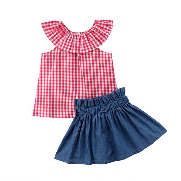 2PCS Toddler Kids Baby Girls Outfits Clothes Sets Plaid T-shirt Tops + Denim Short Skirt Summer Children Clothing Set
2PCS Toddler Kids Baby Girls Outfits Clothes Sets Plaid T-shirt Tops + Denim Short Skirt Summer Children Clothing Set