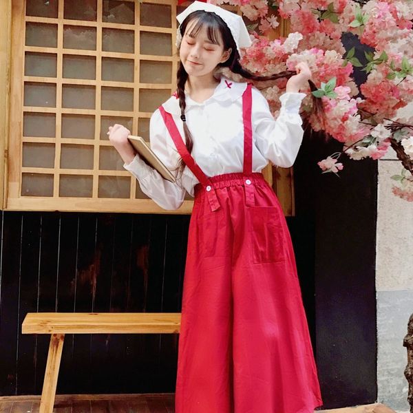 cute women's 2pcs set: white peter pan collar shirt+red mid-calf skirt preppy style bows trim spring women fashion girl
cute women's 2pcs set: white peter pan collar shirt+red mid-calf skirt preppy style bows trim spring women fashion girl