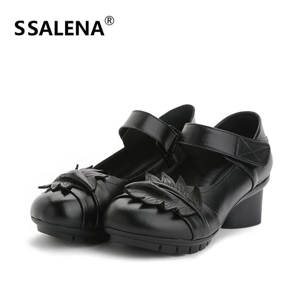 women's retro pumps shoes national wind handmade mid heels leather shoes women round toe soft soles pumps 60568, Black
women's retro pumps shoes national wind handmade mid heels leather shoes women round toe soft soles pumps 60568, Black