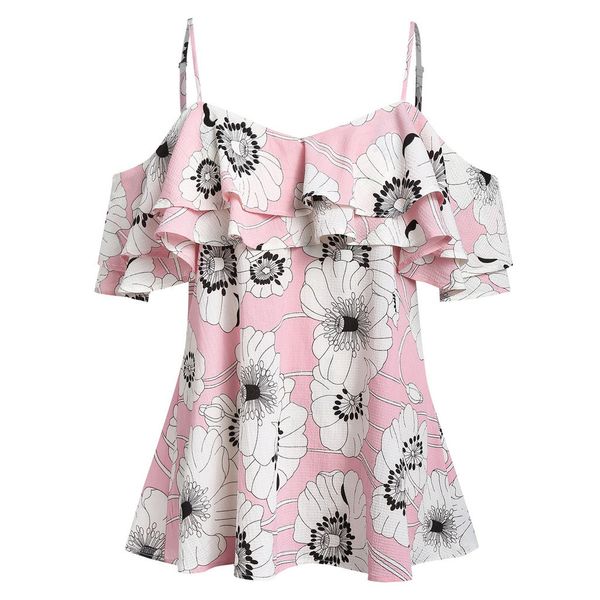 plus size women sling printed camis short sleeve ruffles cold shoulder blouse popular cute bluzka na ramiaczkach, White
plus size women sling printed camis short sleeve ruffles cold shoulder blouse popular cute bluzka na ramiaczkach, White