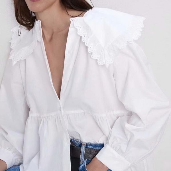 za женского actumn поплин 2019 блузка с peter pan collar оборки рубашки милого emborderied blusa, White
za женского actumn поплин 2019 блузка с peter pan collar оборки рубашки милого emborderied blusa, White