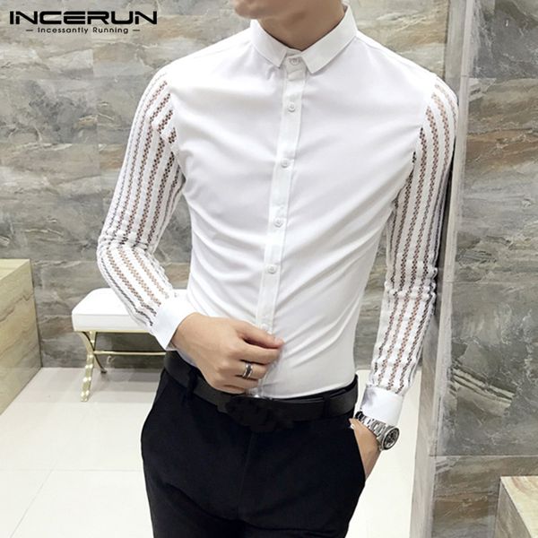 fashion dress shirt men 2019 lapel long sleeve lace patchwork korean fitness clubwear party men shirts camisa incerun plus size, White;black
fashion dress shirt men 2019 lapel long sleeve lace patchwork korean fitness clubwear party men shirts camisa incerun plus size, White;black