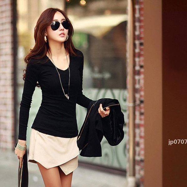 v-neck black white solid t shirt basic plain trend tee shirt femme casual t-shirts stretch long sleeve t for women 
v-neck black white solid t shirt basic plain trend tee shirt femme casual t-shirts stretch long sleeve t for women