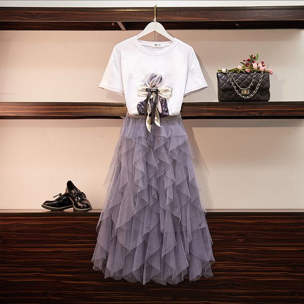new summer 2020 sweet two set women printed bow tshirt + elastic waist mesh long skirt 2 piece clothing sets clothes suits, White
new summer 2020 sweet two set women printed bow tshirt + elastic waist mesh long skirt 2 piece clothing sets clothes suits, White
